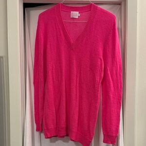Brodie Cashmere Bright Pink V-Neck Sweater
